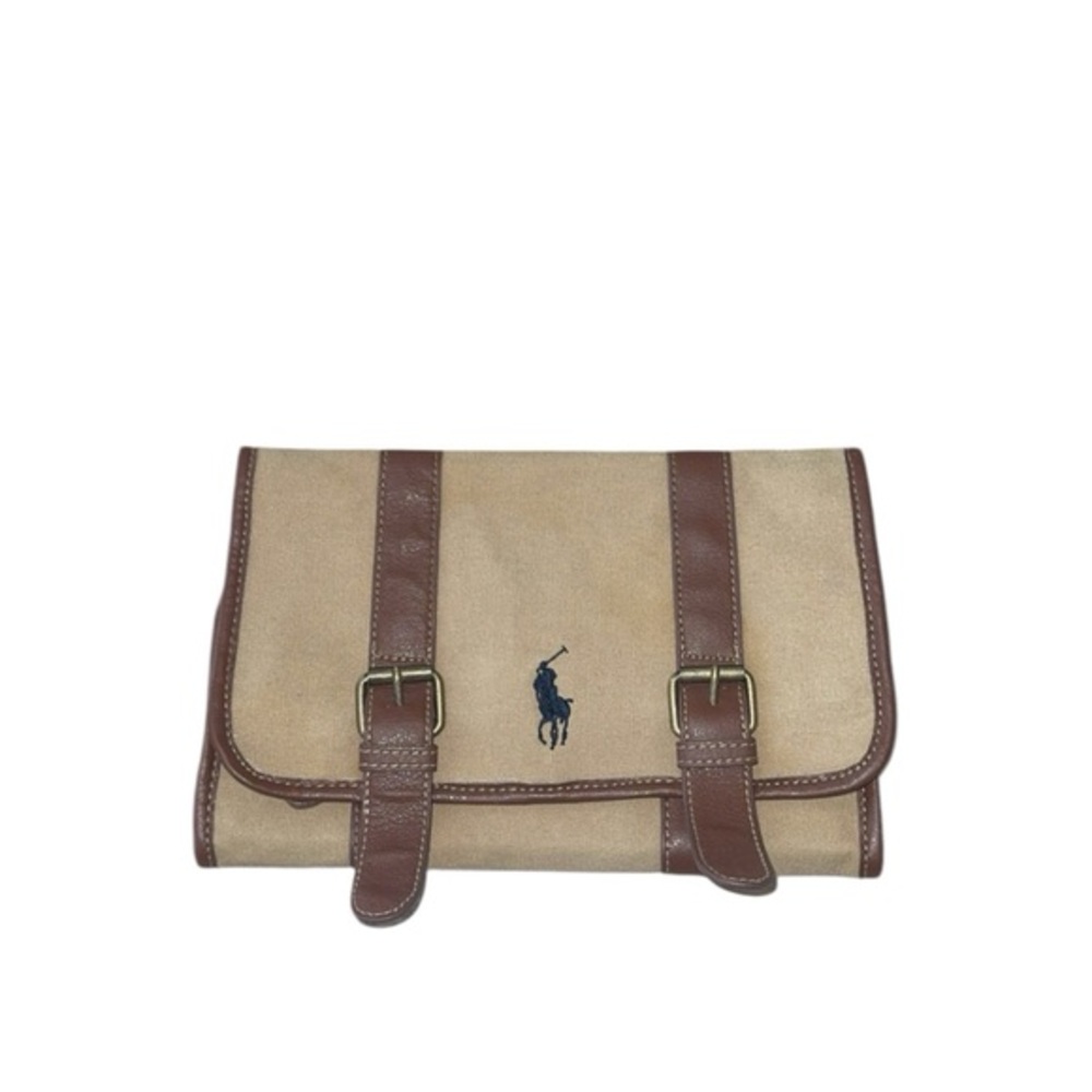 Polo Ralph Lauren Pony Tan Brown‎ Vintage Canvas Hanging Toiletry Travel Bag